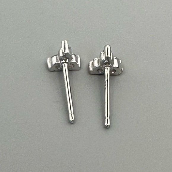 Sterling Silver Rhodium Finish Diamond Flower Ear Studs - Picture 9 of 12